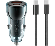 XO automobilinis įkroviklis CC60 60W 1x USB 1x USB-C mėlynas + USB-C – USB-C laidas