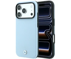 BMW Kevlar Metal Logo MagSafe dėklas, skirtas iPhone 18 Pro Max / 17 Pro Max, mėlynas