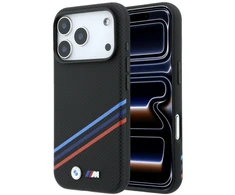 BMW M Quadrille dėklas su Kevlar raštu, tricolor linijomis ir metaliniu logotipu, MagSafe, skirtas iPhone 18 Pro Max / 17
