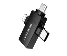 Borofone Adapteris BV26D – USB to Lightning/Type C/Micro USB – juodos spalvos