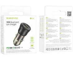 Borofone automobilinis įkroviklis BZ25 Journey - USB + Type C - PD38W 3A juodos spalvos