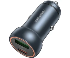 Borofone automobilinis įkroviklis BZ32A Fresh – USB + Typ C – QC 3.0 PD 30W pilkos spalvos