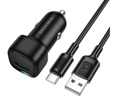 Borofone automobilinis įkroviklis BZ34 Cloud - USB - QC 3.0 18W su kablem USB į Typ C juodos spalvos