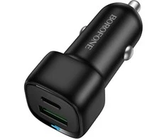 Borofone automobilinis įkroviklis BZ34B Cloud - USB + Type C - QC 3.0 PD 38W juodos spalvos