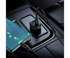 Borofone automobilinis įkroviklis BZ34B Cloud - USB + Type C - QC 3.0 PD 38W su Type C į Type C kabeliu juodos spalvos