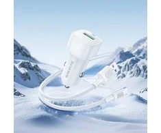 „Borofone“ automobilinis įkroviklis BZ34 Cloud – USB – QC 3.0 18W su USB–C tipo laidu, baltas
