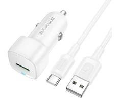 Borofone Car charger BZ34 Cloud – USB – QC 3.0 18W with USB to Type C cable baltas