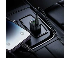 Borofone Car charger BZ34B Cloud – USB + Type C – QC 3.0 PD 38W with Type C to Lightning cable juodas