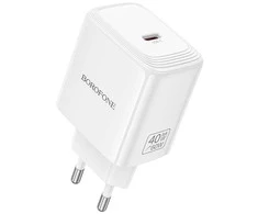 Borofone Įkroviklis jungiama į tinklą BN33 Fuente GaN Typ C – QC3.0 PD 40W baltos spalvos