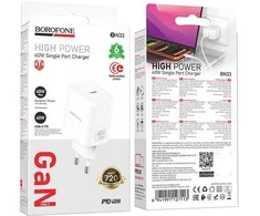 Borofone Įkroviklis jungiama į tinklą BN33 Fuente GaN Typ C – QC3.0 PD 40W baltos spalvos