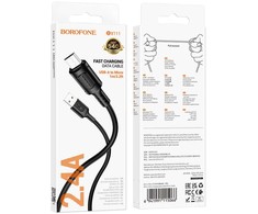 Borofone Kabelis BX111 Feliz – USB į Micro USB – 2,4A 1 metras juodos spalvos