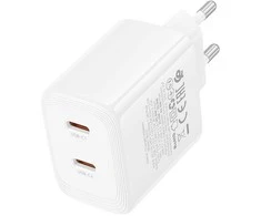 Borofone kelioninis įkroviklis BN31 Cargador GaN – 2xType C – QC 3.0 PD 45W baltos spalvos
