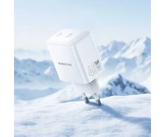 Borofone kelioninis įkroviklis BN31 Cargador GaN – 2xType C – QC 3.0 PD 45W baltos spalvos