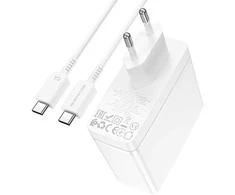 Borofone Laidinis įkroviklis BN11 Imperial – USB + 2xType C – QC 3.0 PD 100W su Type C į Type C kabeliu baltos spalvos