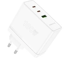 Borofone Laidinis įkroviklis BN11 Imperial – USB + 2xType C – QC 3.0 PD 100W baltos spalvos