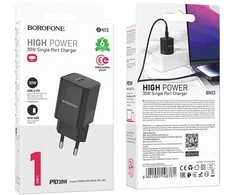 Oem Borofone Laidinis įkroviklis BN13 Safety GaN – Type C – PD 30W juodos spalvos