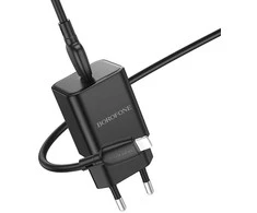 Borofone Laidinis įkroviklis BN13 Safety GaN – Type C – PD 30W su Type C į Lightning kabeliu juodos spalvos