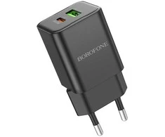 Borofone Laidinis įkroviklis BN14 Royal GaN – USB + Type C – QC 3.0 PD 30W juodos spalvos