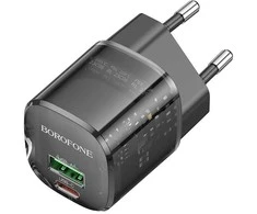 Borofone Laidinis įkroviklis BN17 Sunlight – USB + Type C – QC 3.0 PD 20W 3A juodos spalvos