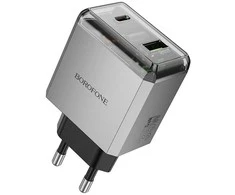 Borofone Laidinis įkroviklis BN20 Lena – USB + Type C – PD 35W pilkos spalvos
