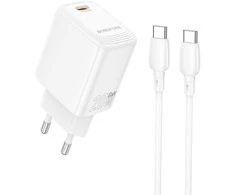 Oem Borofone laidinis įkroviklis BN26 Fuente – Type C – PD 20W su Type C į Type C kabeliu baltos spalvos