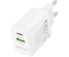Borofone laidinis įkroviklis BN27 Fuente – USB + Type C – QC 3.0 PD 20W baltos spalvos
