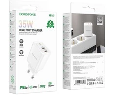 Įkroviklis Borofone BN9 35W 2xUSB-C baltas