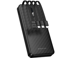 Borofone Power Bank 10000mAh BJ84 Smooth – USB – with USB, Type C, Lightning and Micro USB cables juodos spalvos