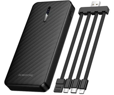 Borofone Power Bank 10000mAh BJ84 Smooth – USB – with USB, Type C, Lightning and Micro USB cables juodos spalvos