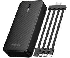 Borofone Power Bank 20000mAh BJ84A Smooth – USB – with USB, Type C, Lightning and Micro USB cables juodos spalvos