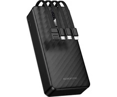 Borofone Power Bank 20000mAh BJ84A Smooth – USB – with USB, Type C, Lightning and Micro USB cables juodos spalvos