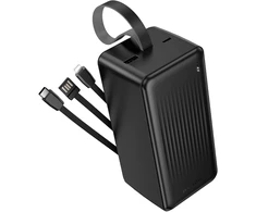 Borofone Power Bank 50000mAh BJ79C Clever – USB – with USB, Type C and Lightning cables juodos spalvos