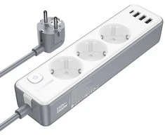 Borofone Power strip BAC9 – 3 outlets 240V + 3xUSB + Type C – PD 20W 2 metres juodas