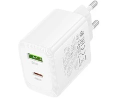 „Borofone“ sieninis įkroviklis BN30, GaN įkroviklis – USB + C tipo – QC 3.0 PD 45W, baltas