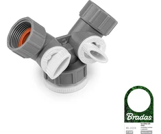BRADAS 2-krypčių skirstytuvas, vidinis sriegis 1″- 3/4″ su vožtuvais /Baltas LINE