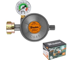 BRADAS DUJŲ REDUKTORIUS SU MANOMETRU IR APSAUGINIU VOŽTUVU EFV 50 mbar 1,5kg/h G1/4″ -LH DĖŽUTĖ