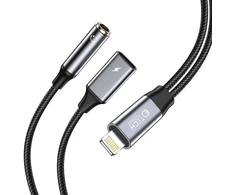 Cable Adapteris Lightning – Lightning + mini jack 3,5mm Tech-Protect UltraBoost juodos spalvos
