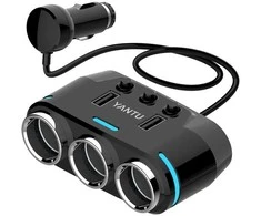 Car Cigarette Lighter Socket Splitter B39 Type C – 3 sockets + 2xUSB – 2,1A 100W with display and cable