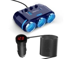 Car Cigarette Lighter Socket Splitter B39-C – 3 sockets + USB + Type C – QC 3.0 PD 3A 120W with display and cable