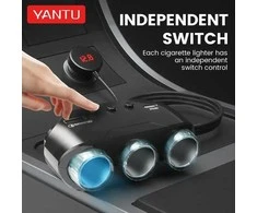 Car Cigarette Lighter Socket Splitter LM21 – 3 sockets + USB + Type C – QC 3.0 PD 3A 122W with display and cable
