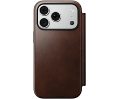Cases and Covers - Flip Nomad Modern Leather Folio, rustic ruda (Horween) – iPhone 18 Pro/17 Pro dėklas