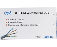 CAT5e UTP kabelis PNI U05 su 4 poromis internetui 1 Gigabit ir stebėjimo sistemoms, ritė 305m