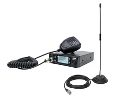 CB PNI Escort HP 9700 USB radijo stoties komplektas ir CB PNI Extra 40 antena su magnetiniu pagrindu, 12V / 24V maitinimo šaltinis, pridedamas cigarečių degiklio kištukas