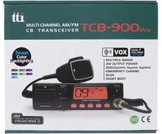 CB TTi TCB-900 EVO radijo stotelė, 12V 24V, nuskaitymas (Scan), SQ, DSS, dviejų kanalų stebėjimas (Dual Watch), mikrofono jautrumas (Mic Gain), Bluetooth rakto jungtis
