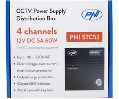 CCTV maitinimo šaltinis PNI STC52 12V, 5A, 60W, 4 išėjimai, metalinėje dėžutėje