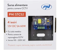 CCTV maitinimo šaltinis PNI STC52 12V, 5A, 60W, 4 išėjimai, metalinėje dėžutėje