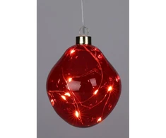 Christmas Decoration stiklinis burbulas lašo formos LED 10 cm raudonas