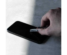 „Crong 7D Nano Flexible Glass“ – viso ekrano apsaugantis hibridinis 9H apsauginis stiklas Apple iPhone 14 Pro Max telefonui.