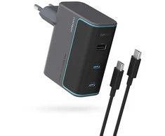 Cuktech CUKAD1003EUG GaN 100W laidinis įkroviklis 2 x USB-C 1 x USB-A su USB-C kabeliu – pilkos spalvos
