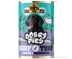 Šunų Maistas - DOBRY šunims Surf &amp; Turf Lašiša ir Aviena Šlapiame 400g
